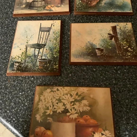 Wooden Plaques Vintage Set of 5 Country Look - Picture 2 of 8